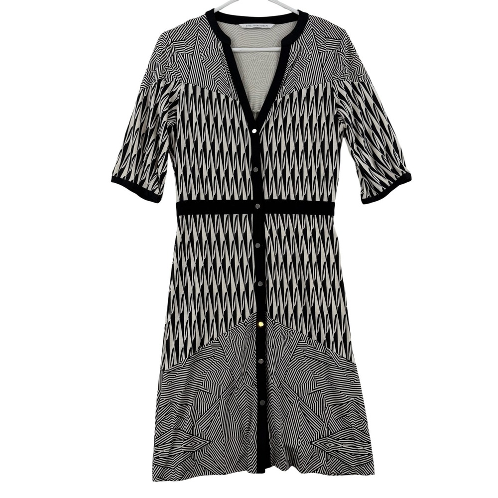 Diane Von Furstenberg Shirt Dress Womens Small Black Geo Silk Fit & Flare‎